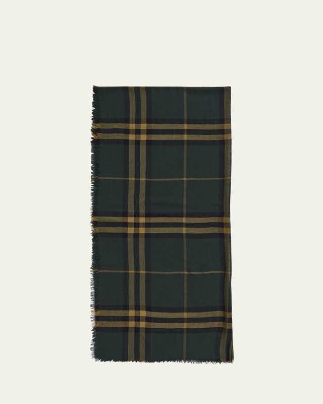 Men's Wool Giant Check Fringed Scarf
